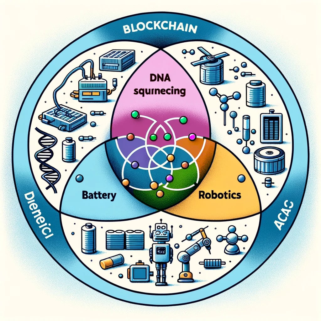 trillion dollars industries AI robotics battery DNA blockchain venn diagram
