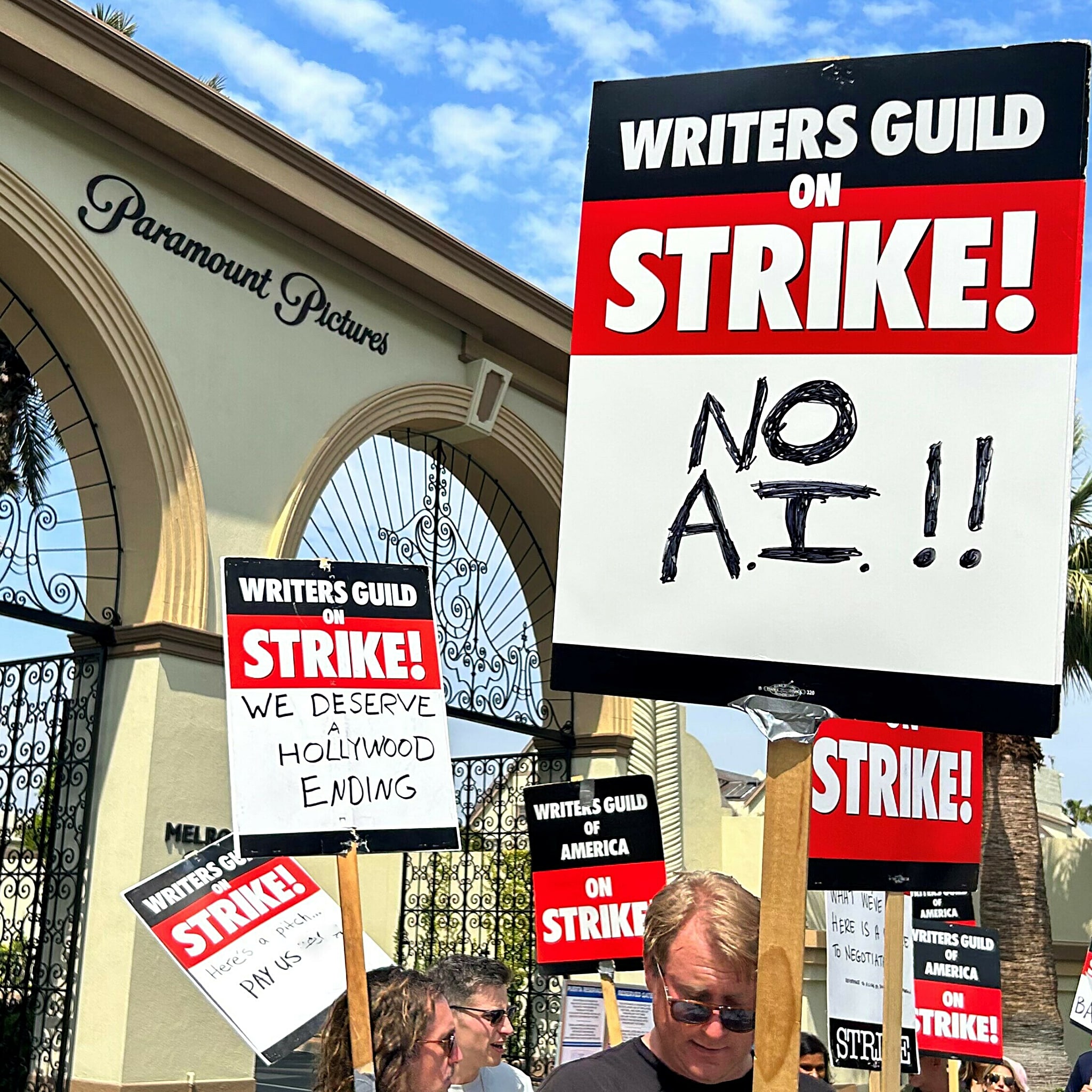 hollywood AI writers strike protests 2023
