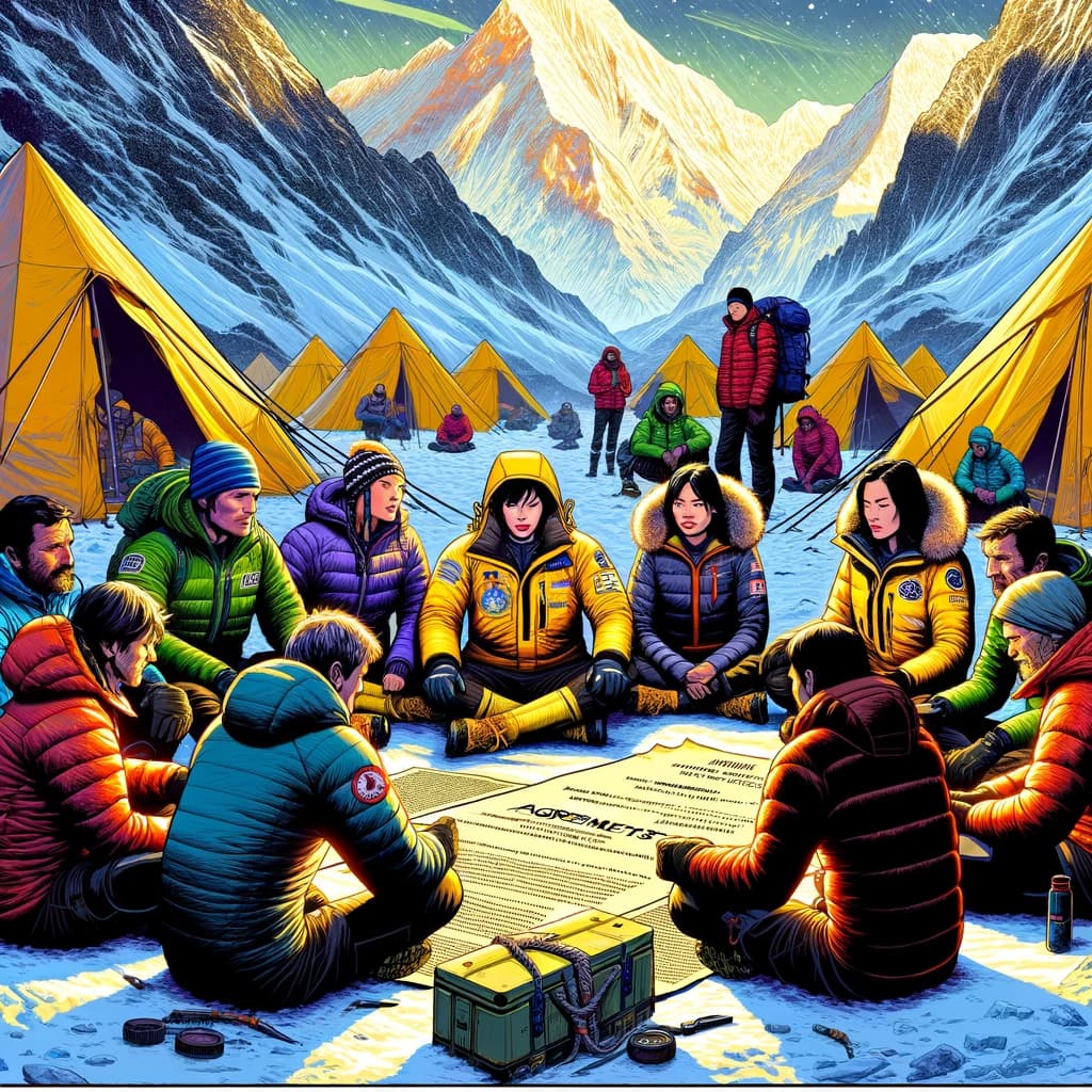 Mountaineering Team Agreement amongst climbers at base camp